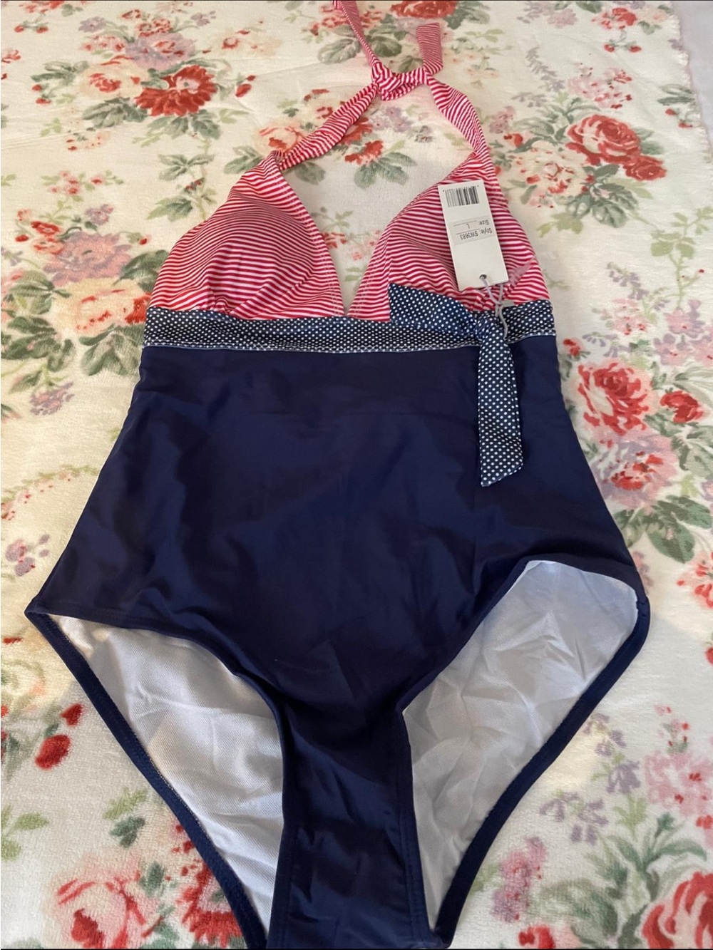 Girls Navy & Pink Striped One-Piece Swimsuit